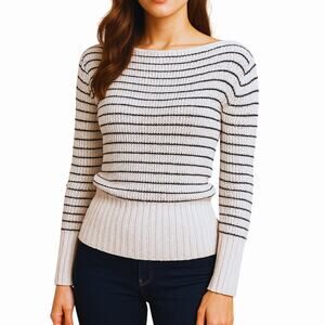 Theory Striped Boatneck Pullover Viscose Sweater